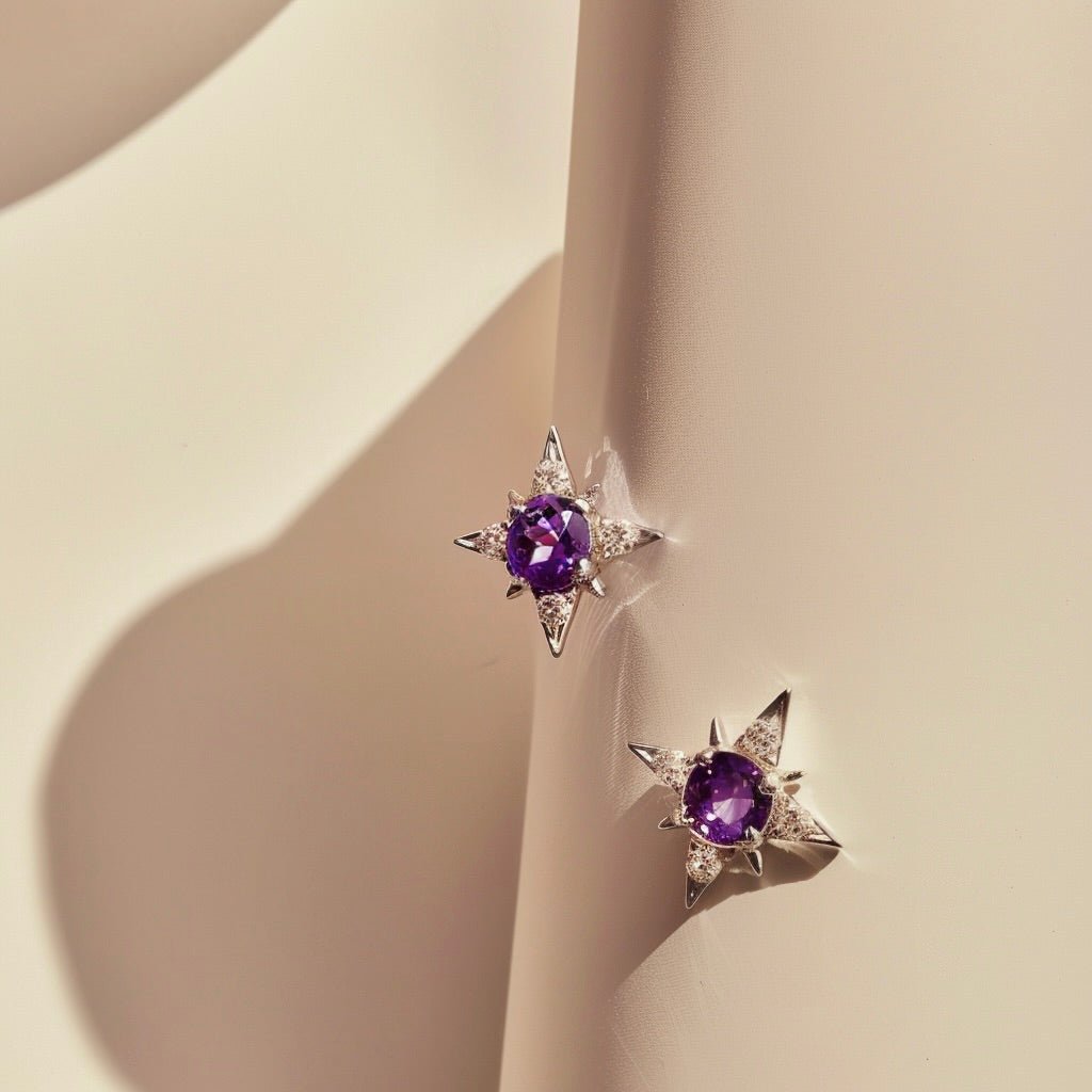 Pendientes estrella amatista Purple Agatha - B.CONCEPT