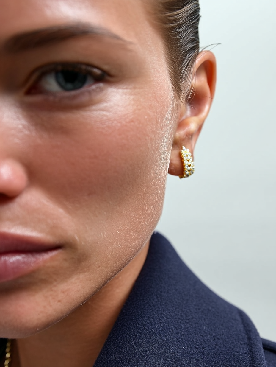 Pendientes de aro Modelo Imperio en plata bañada en oro 18k, diseño tipo espiga con doble hilera de circonitas. Joya de lujo elegante y brillante para mujer.