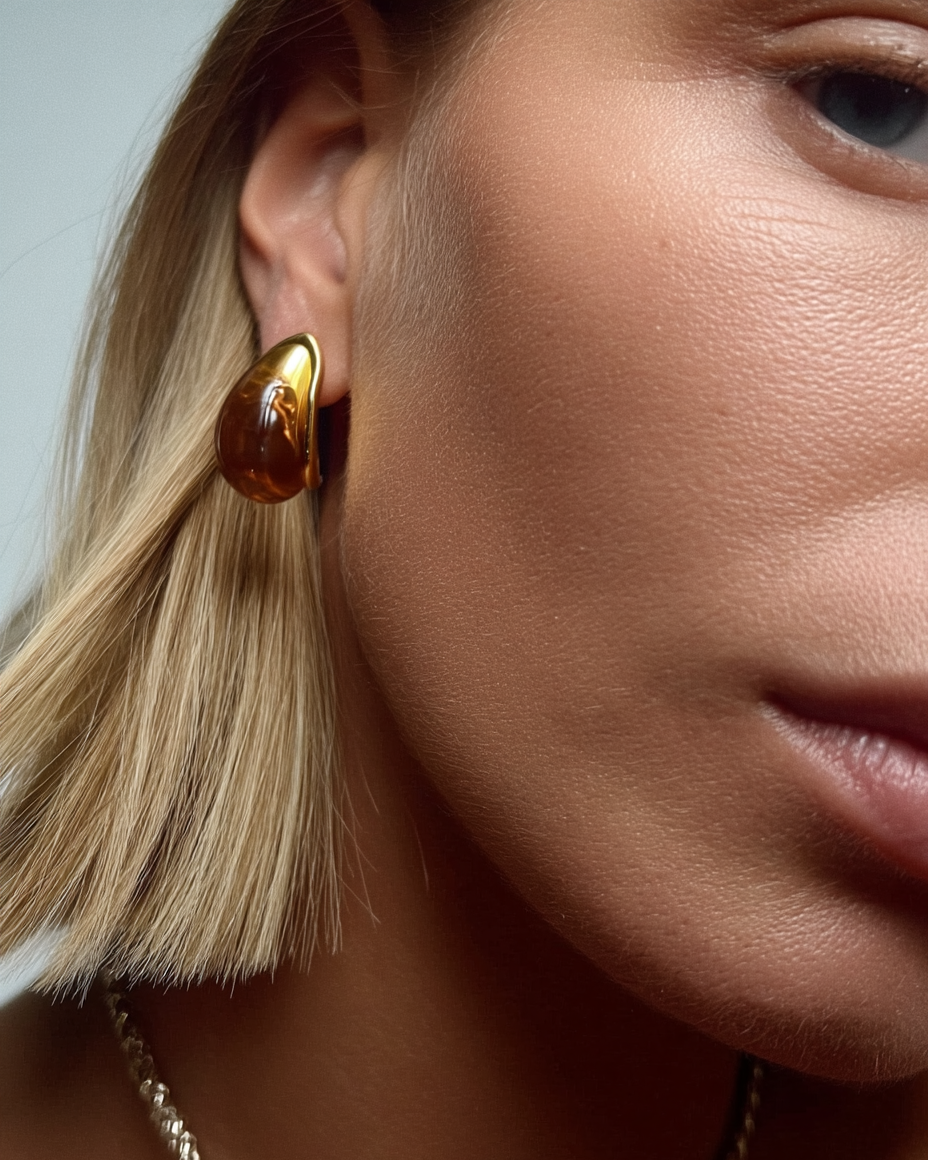 pendientes resina ambar oro